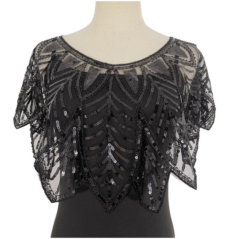 Vintage Sequin Mesh Shawl Cardigan - European Short Formal Party Cape