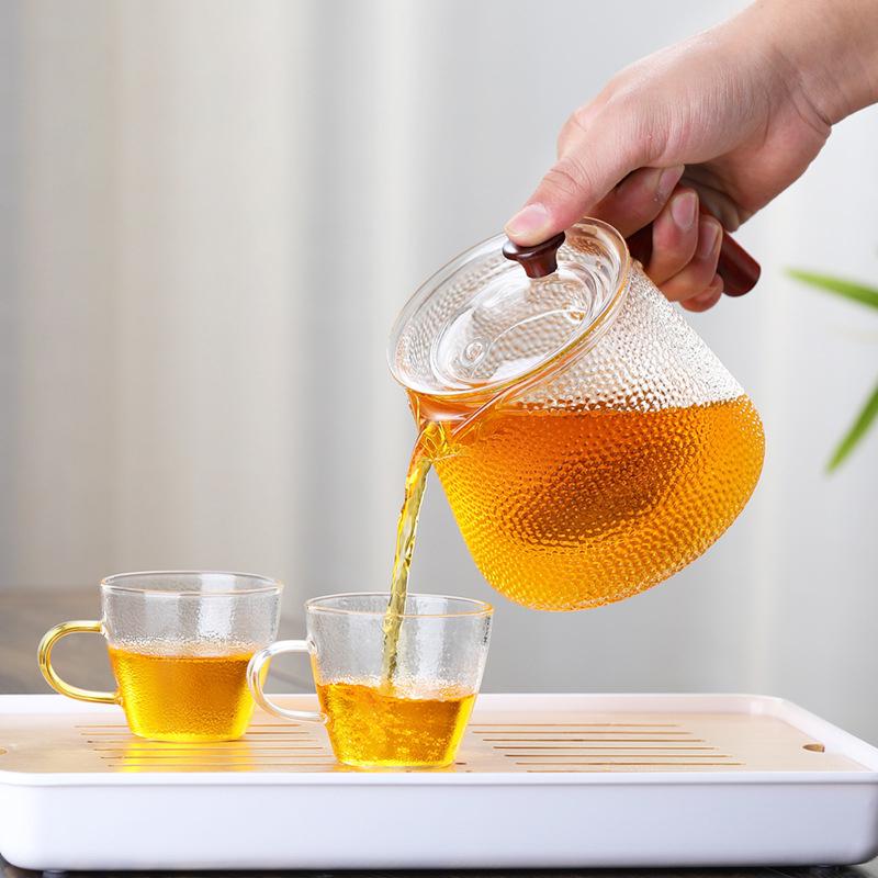 Heat-resistant glass teapot side handle cooking tea pot 750ml high borosilicate glass tea cooker wooden handle teapot tea set