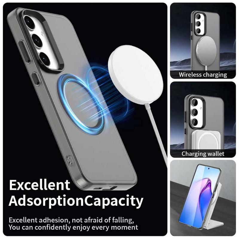 Wireless Charge Magnetic Matte Hard PC Back Cover For Samsung S25 Ultra S24 S23 FE A56 A36 A16 A55 A15 Soft Edge TPU Shockproof Solid Color Phone Case