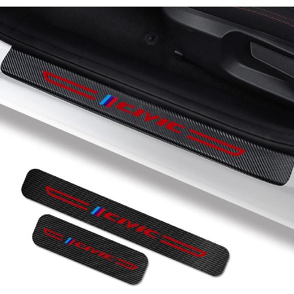 Door Sill Protector Compatible fit Honda Civic Accessories, Door Sill Guard Decoration Door Sill Scuff Plate Sticker (Red&Black)