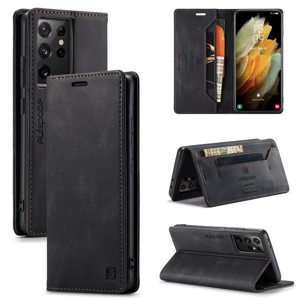 Premium Vintage Leather Wallet Case for Samsung Galaxy S21 Ultra - Flip Cover with Card Slots, Shockproof Retro Style (4 Colors)