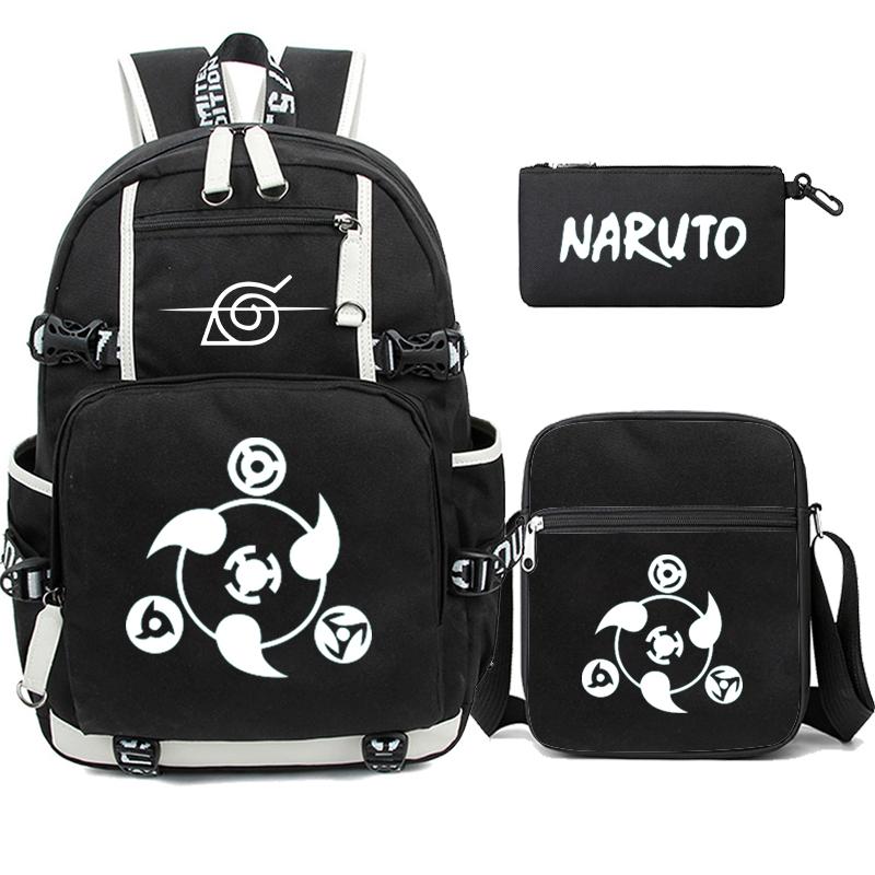 3 stk/sett Anime Naruto Uzumaki ryggsekk for tenåringsgutt jente tilbake til skolen ryggsekk Student skolesekk menn kvinner fritid reiseveske