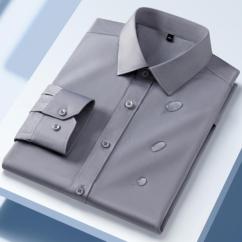 High Quality Mens Business Shirts Long Sleeve Causal Waterproof Soft Wrinkle-free Oil-proof No Ironing Slim Fit White Man Clothe