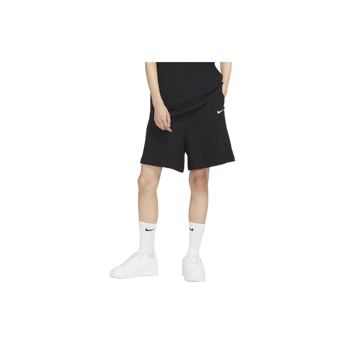 

Nike Logo Print Ribbed Loose Fit Five-Point Shorts Women shorts Black DM6402-010 S