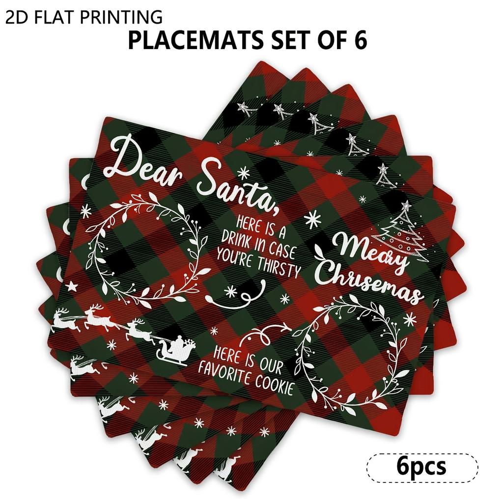 4pcs/6pcs Dear Santa Letter Placemats Suitable for Holiday Table Setting, Table Mats with Santa Claus for Farmhouse Kitchen Decor, Christmas Dining Ta