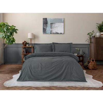 Komplet pościeli - 1 poszwa na kołdrę 220 x 240 cm + 2 poszewki na poduszki 60 x 60 cm - 100% bawełna satynowa - antracyt