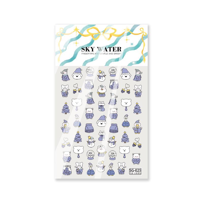 Ice Blue Polar Bear Christmas Nail Art Stickers - Creative DIY Decorative Stickers