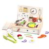 Early Education Wooden Simulation Cooking Kitchen Pretend Play Toy, Wooden Stove Cookware Tableware Cognitive Toy for Baby