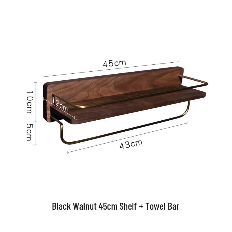 cmaos Wall-Mounted Walnut & Copper Bathroom Shelf with Towel Bar