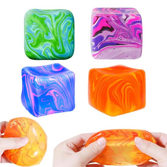 1/4Pcs Flow Texture Stress Cube Toy Anxiety Relief Cube Squeeze Sensory Toy Slow Rebound Home Office Relaxation TPR Decompression Stress Ball