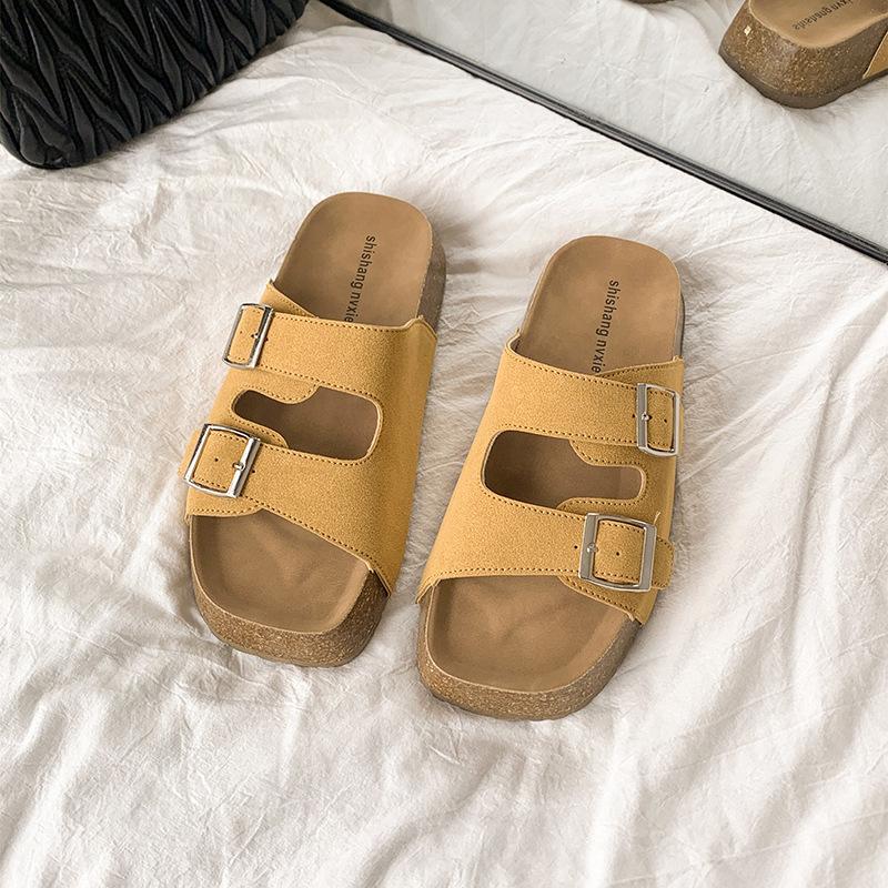 Thick-soled Large-size Sandals Women's Shoes Are Worn Outside, Summer New One-word Drags, Summer 2025 Casual Fashion Lazy Sandals
