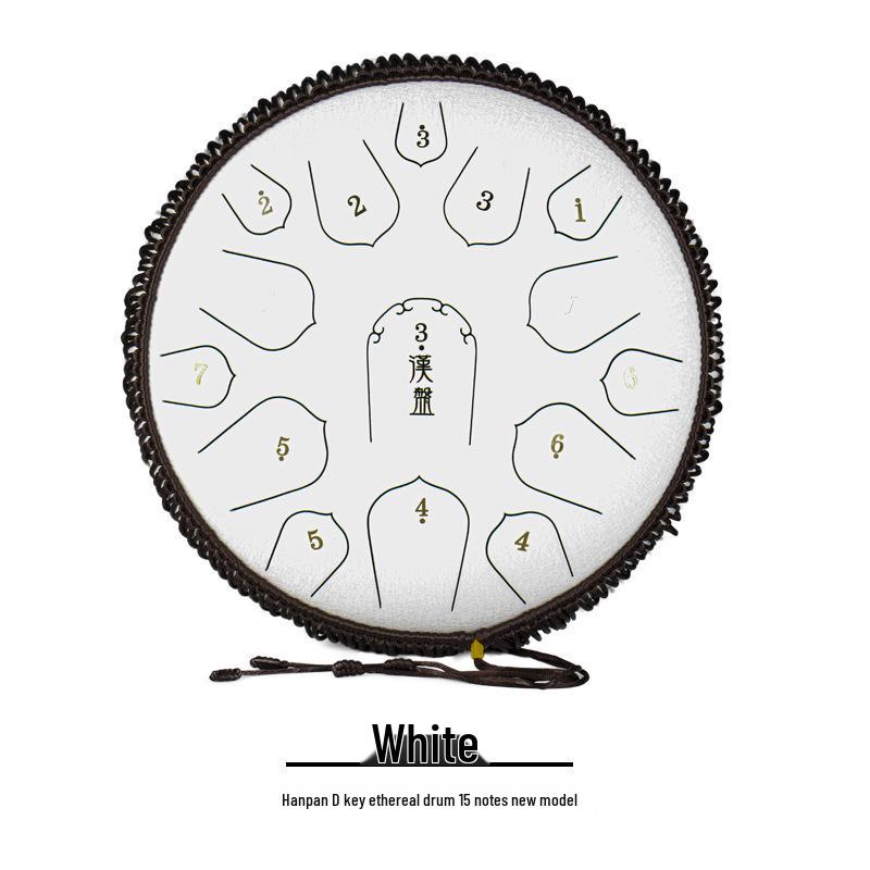 15-Note D Key Handpan Steel Tongue Drum, 14-inch, with Colorful Empty Sanskrit Design