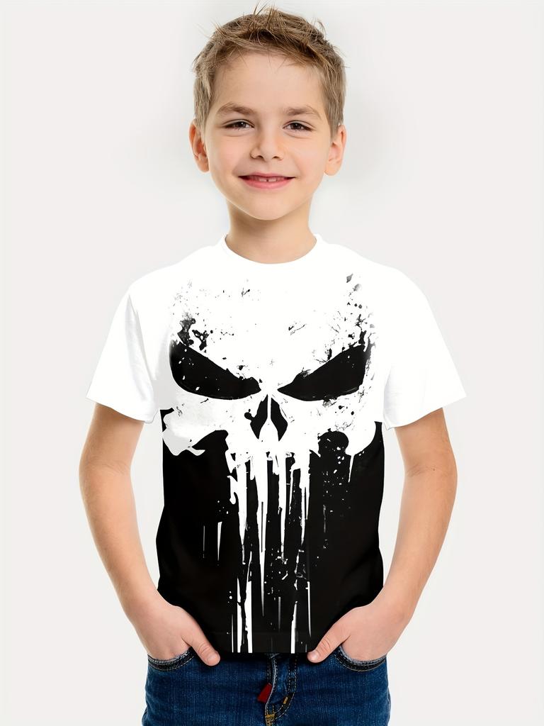 Kids Clothes Boys Tshirt Short Sleeve 3D Skull Print Children Summer Clothes Creative Stylish Streetwear Round Neck Girl Clothes