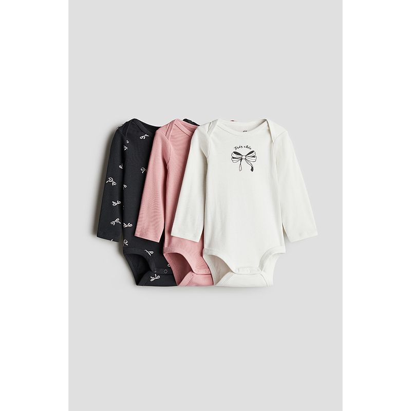 

Детская одежда HM Комбинезоны для малышей 3 штуки Летние тонкие Детские с круглым вырезом Принт Длинный рукав Ромпер 1265824 Pink/très Chic 100/56