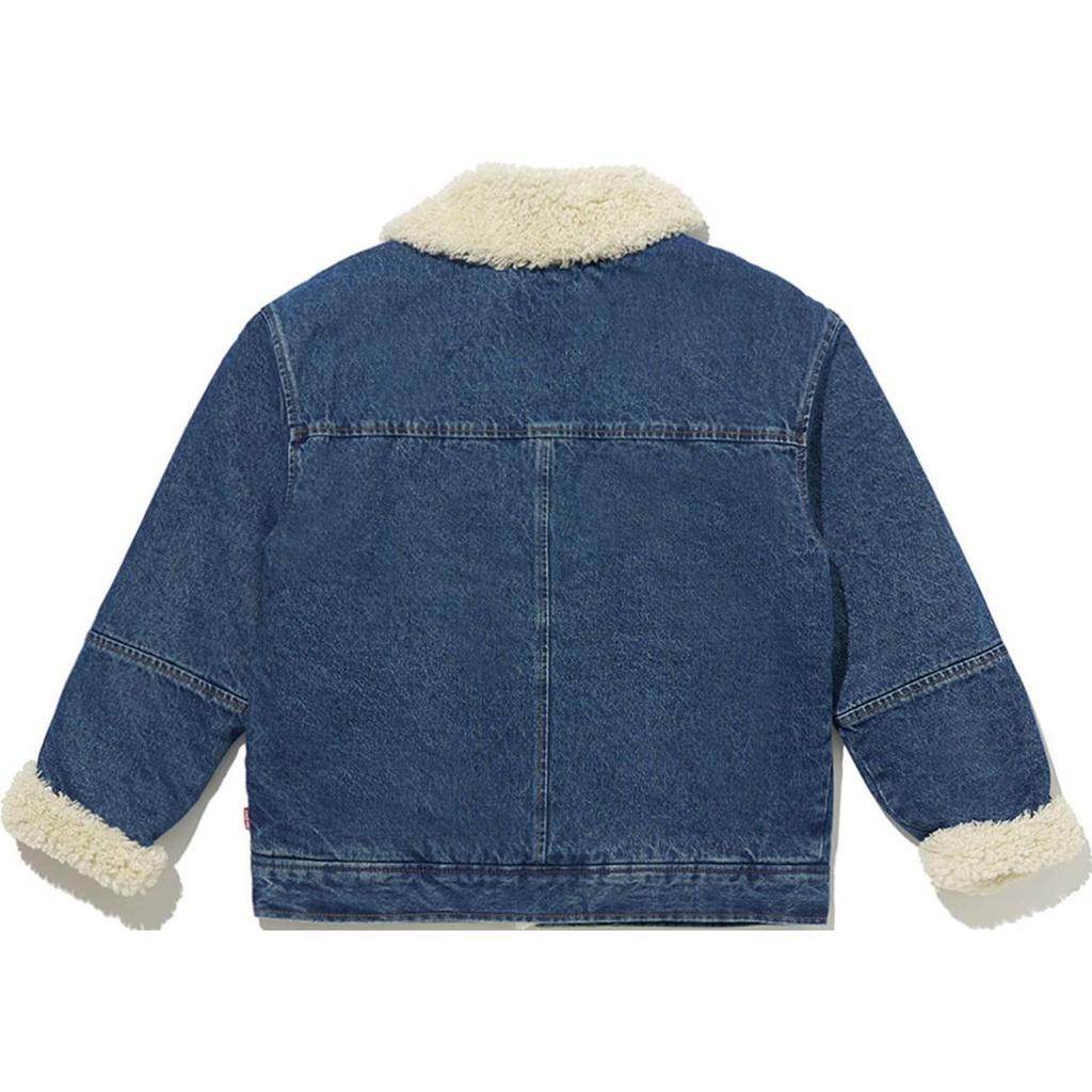 Levis Solid Color Washed Distressed Drop Shoulder Fashion Comfortable Warm Minimalist Long Sleeve Denim Jacket Women Jackets Blue A9370-0001