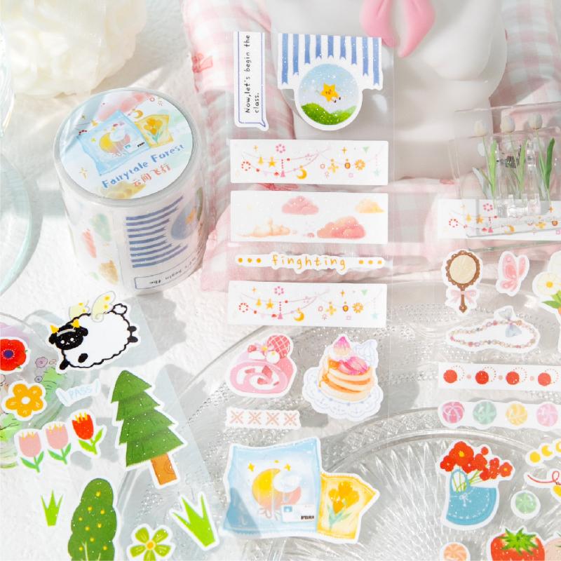 50mm * 2m Forest Fairy Tale Series Kawaii Flash Sand Die Cut Stickers Creative DIY Diary Phone Case Scrapbook Stationery Sticker