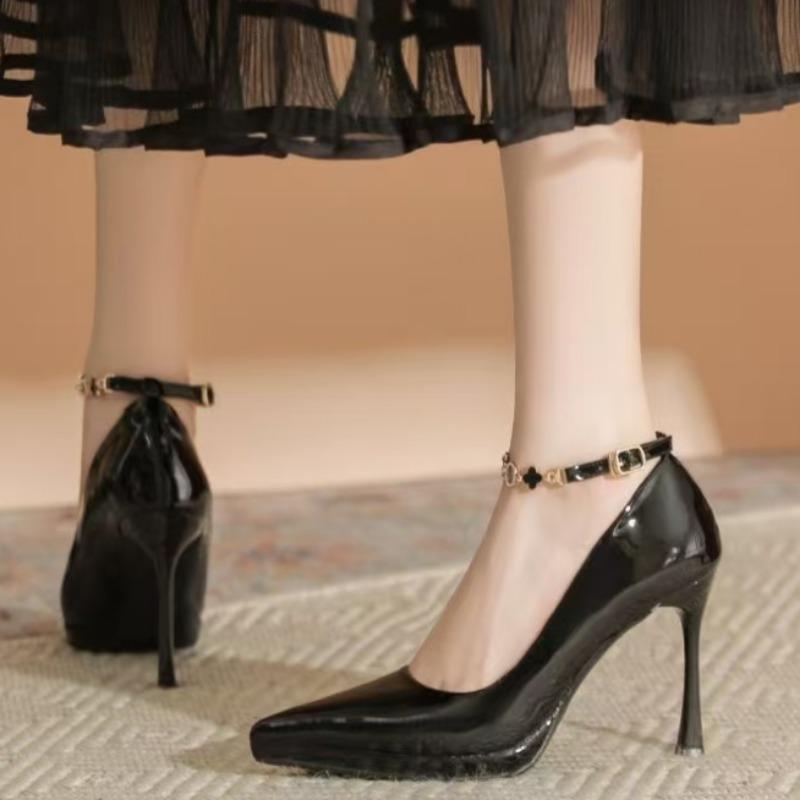 Fashion Autumn New Stiletto High Heels Women's Pointed Head Shallow Mouth Metal Chain Anti-slip Wear-resistant Single Shoes