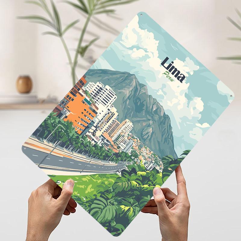 Lima Peru Travel Poster Customized Wall Art Vintage Metal Signs Retro Tin Plaque for Man Cave House Decor Gamer Decoration Room