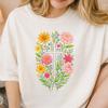 Comfort Colors Floral Christian T-Shirt, Flowers Christian Cross Shirt, Faith Based Tee, Bible Verse Inspired Shirt,Womens Floral Church Tee
