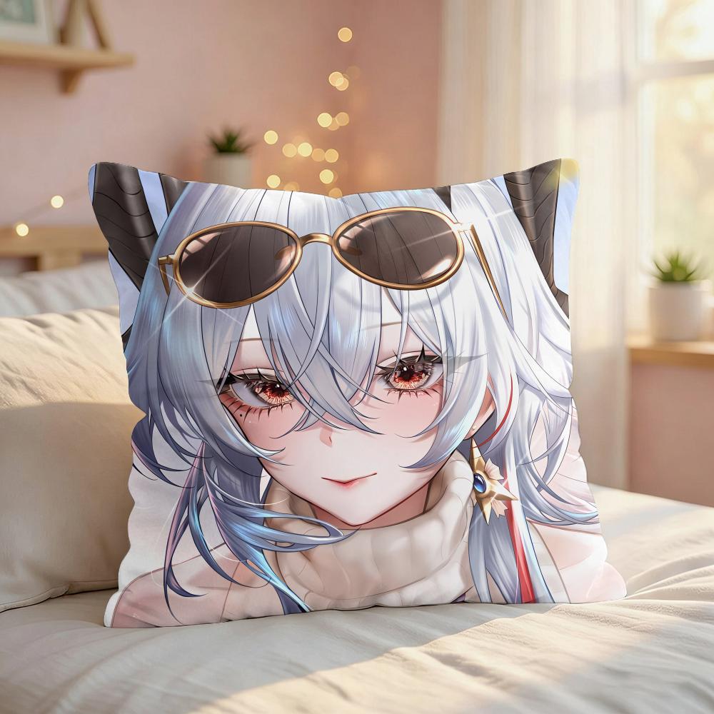 Zani Cute Game Wuthering Cushion Cover Silky Short Plush Invisible Zipper Dustproof Sofa Pillow Case For Home Decor