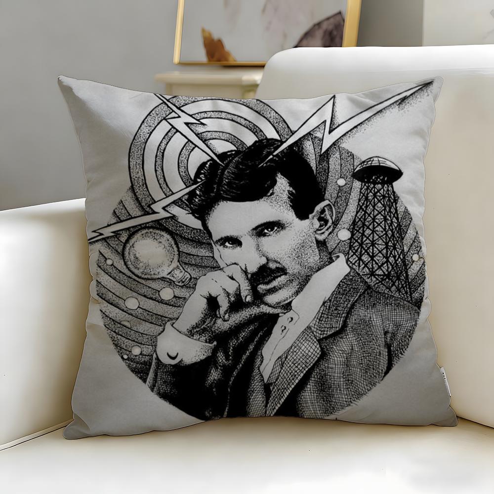 classic scientist Nikola Tesla Cushion Cover Soft EasyWash Pillow Case Versatile for Couch Bed Travel and Office
