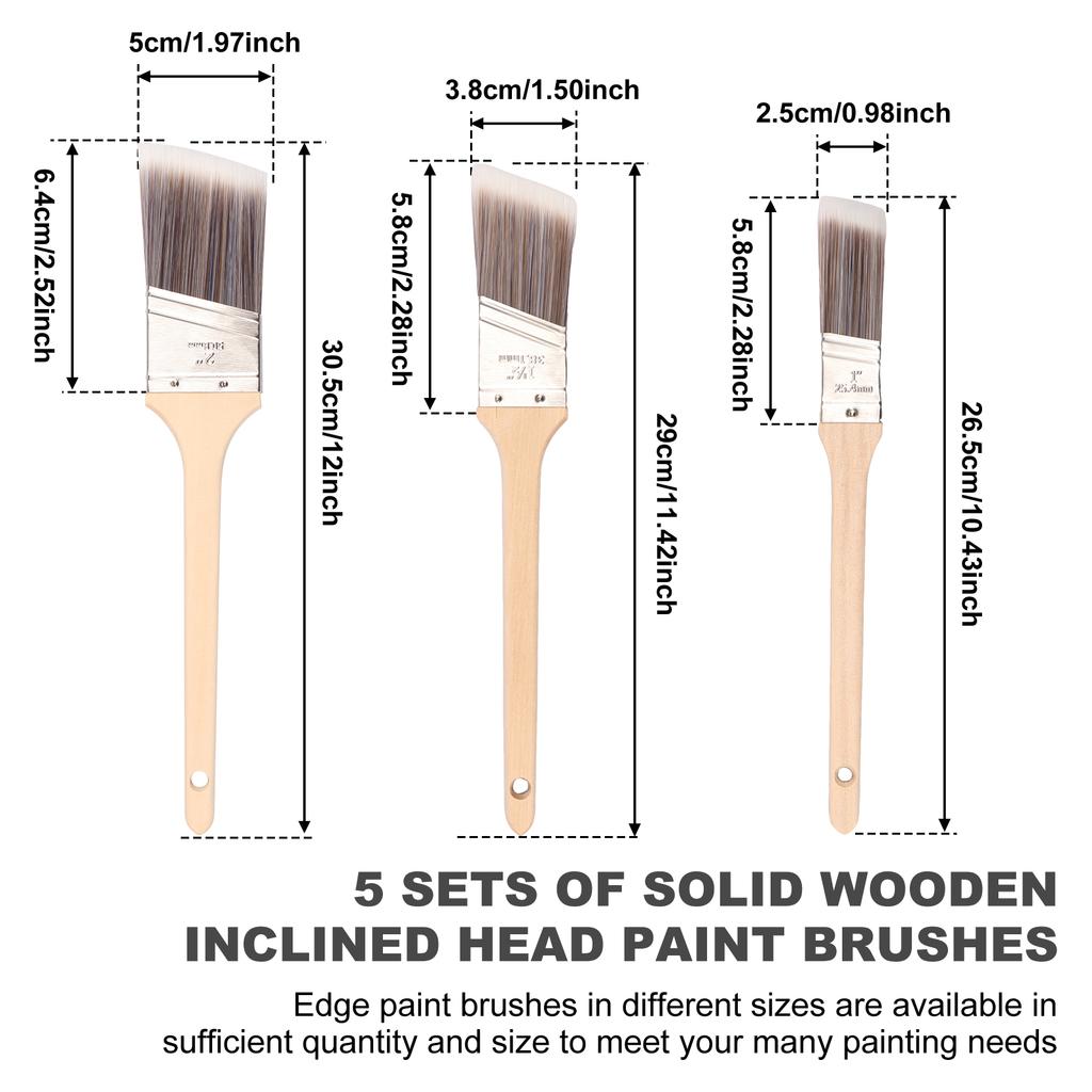 Wood Angled Sash Paint Brush Set Verstaile Wood Handle Paint Brushes Set Easy To Use Short Cut Angle Sash Tool for Painter