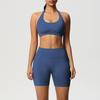 Seamless back neck sports bra shorts yoga suit tight running fitness two-piece set