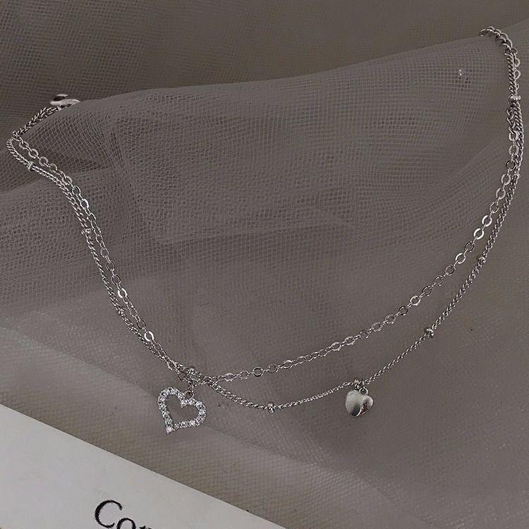925 Sterling Silver Fashion Crystal Heart Charm Bracelet & Bangle Anklet For Women Wedding Jewelry SL322