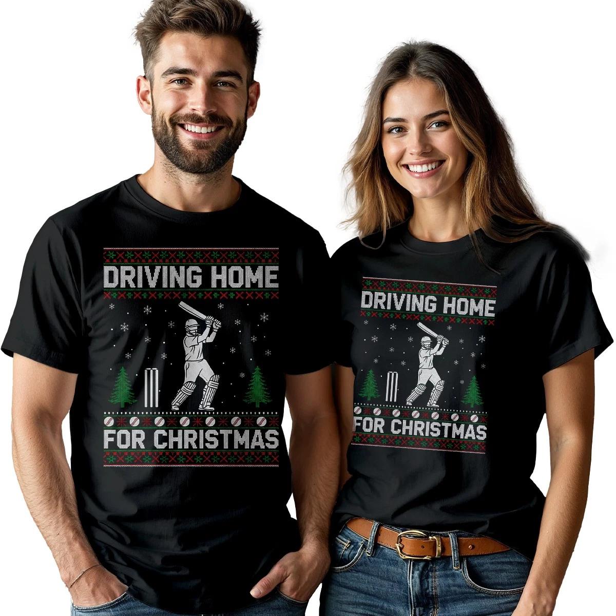 Driving Home For Christmas Holiday Cricket Couple T shirt Ugly Sweater Style Tee S