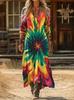 New women's long-sleeved digital printing round neck casual medium and long dress