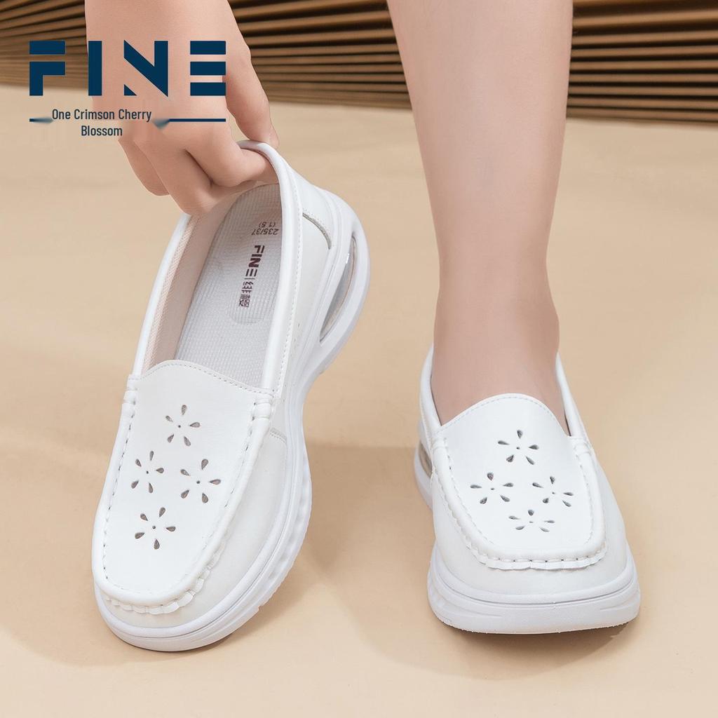 Women's Summer Cowhide Nurse Shoes: Breathable, Soft-Sole, Non-Slip Air Cushion Work Shoes for Comfort