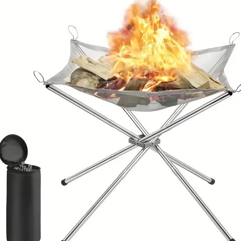 Foyer Portatif Extérieur Grille en Acier Pliante Support de Feu Poêle Chauffage au Bois Matériel de Camping Jardin Arrière Avec Sac de Transport