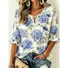 Women's Watercolor Hydrangea & Blueberry Print Tie Front Blouse, Casual Loose Top for Spring Summer Daily Wear