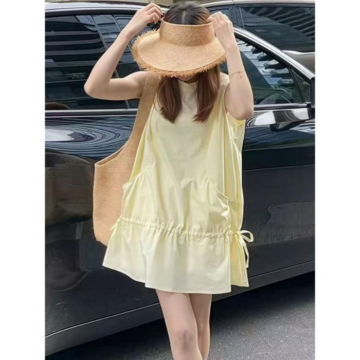 Apricot Sleeveless Summer Dress - Women s 2026 Sweet Short Tank Style Double Extra Large