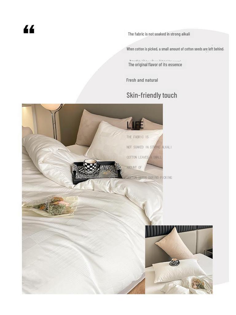Luxurious Jacquard Cotton 4-Piece Bedding Set: High-Grade Long-Staple Cotton Quilt Cover & Bed Sheet