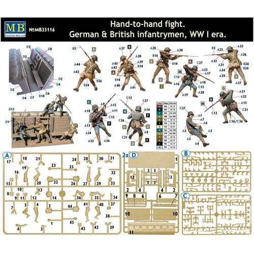 Master Box 1/35 Scale British-German First War Hand-to-Hand Combat Plastic Model Kit (2 British Soldiers & 3 German Soldiers) with Mini Trench Diorama