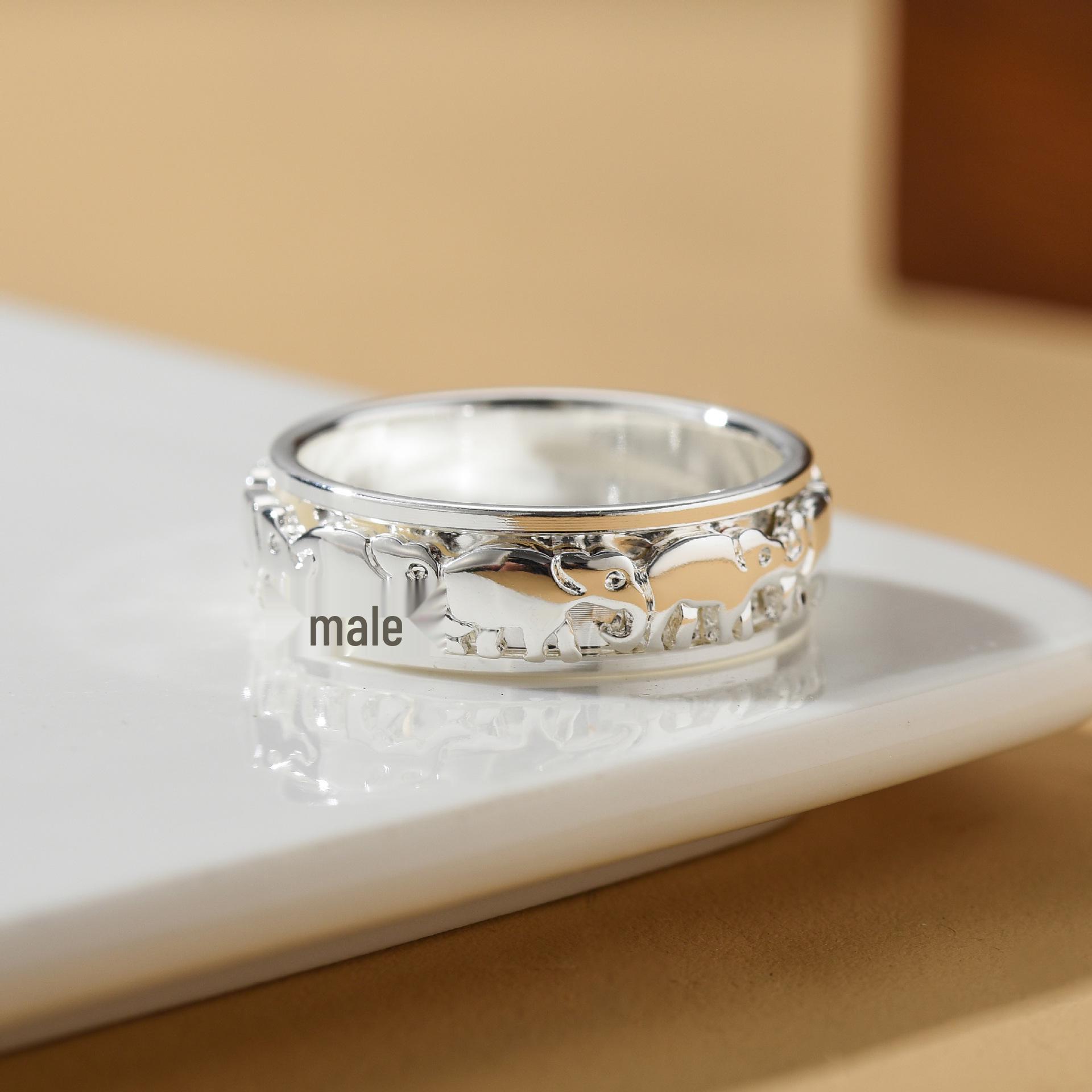 Thai Silver 3D Embossed Elephant Unisex Rotating Ring Size 17 (57MM Perimeter)