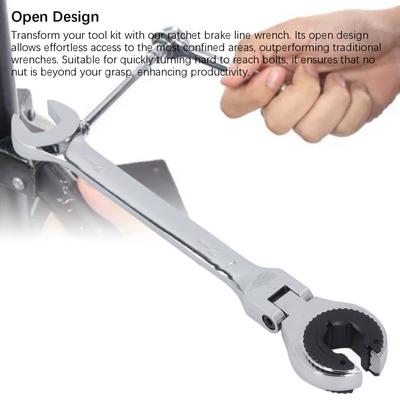 Brake Line Wrench 12mm 72 Teeth Adjustable Angle  Steel Oil Pipe Open Ratchet Wrench Tubing Ratchet Spanner  Nut Wrench