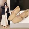 French imitation leather thick heel single shoes women's 2025 new commuter cheongsam shoes Mary Jane shoes shallow mouth medium high heels