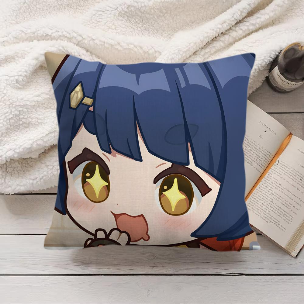 Xiangling Cute Genshin Impact Cushion Cover Silky Short Plush Invisible Zipper Dustproof Sofa Pillow Case For Home Decor