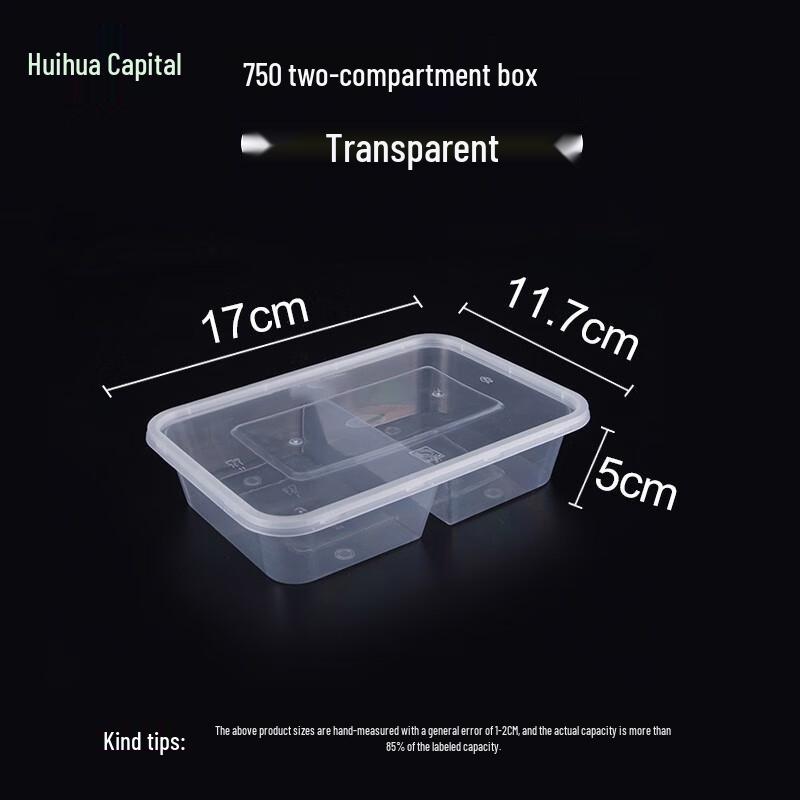 

HUIHUADU 750ml Disposable 2-Compartment PP Meal Prep Containers with Lids, 50-Pack