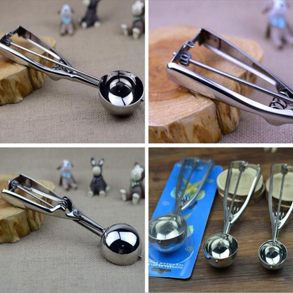 New Kitchen Ice Cream Mash Potato Scoop Stainless Steel Spoon Spring Handle Kitchen Accessories  3 size for choose