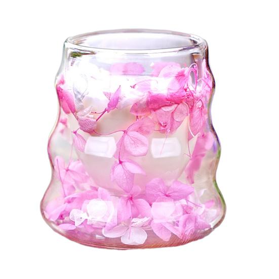 Dried Flowers Insulated Coffee Mug Double Wall Clear Glass Heat Resistant Tea Cup for Water