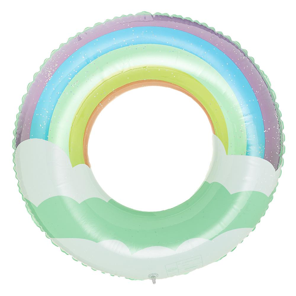 2026 New Summer Rainbow Cloud Sequins Swim Ring With Handle For Adults Thickened Safe Armpit Float Beach Party Toy