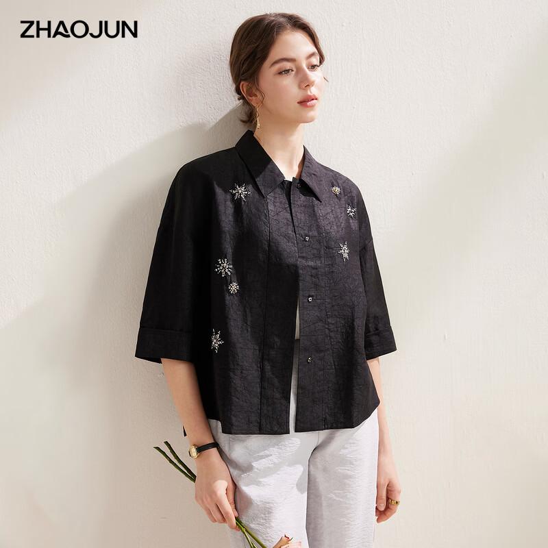

Zhaojun Women s Silk Embroidered Lapel Shirt M
