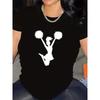 Cheerleader Graphic Print Crew Neck Tee Lightweight Medium Stretch Ideal for Gymnastics Games & Daily Casual Wear