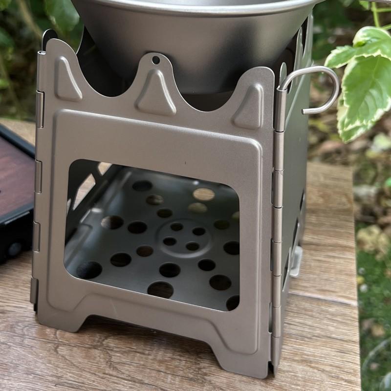 Portable Titanium Wood-Burning Stove Camping Hiking Outdoor Cooking Windproof Charcoal Grill 5 People