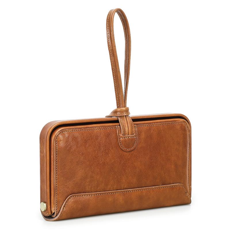 Full-Grain Lambskin Women s Wallet with Metal Hinge and Leather Hand Strap карамельный
