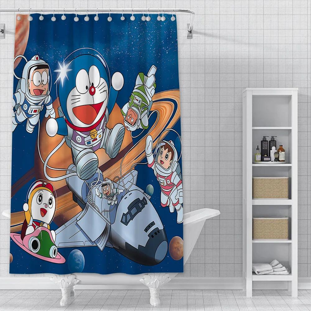 PO01 Lovely Cartoon D-Doraemons Shower Curtain Waterproof Polyester Fabric Bath Curtains Home Bathroom Decor Curtain With Hook