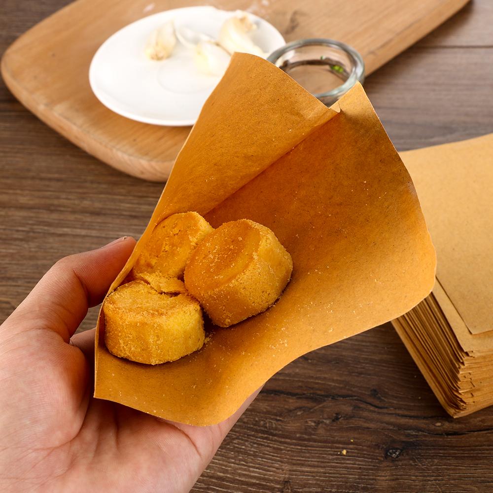 100PCS Kitchen Food Biscuits Bag Oilproof Paper Bread Packing Donut Wrapping Solid Color